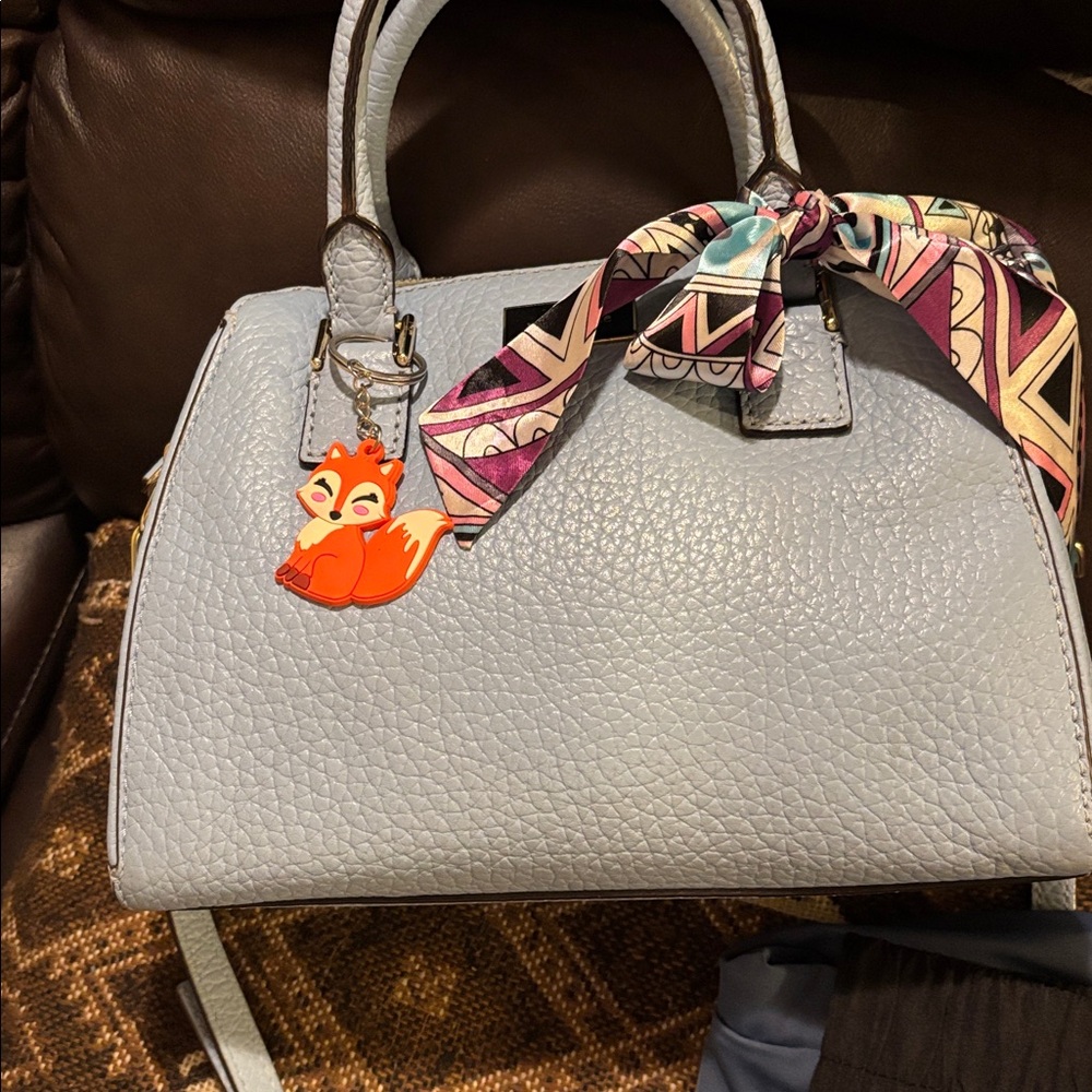 Kate Spade Light Blue Satchel with Patterned Scarf -like new